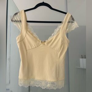 Free People Lacd Trim Top Butter Yellow